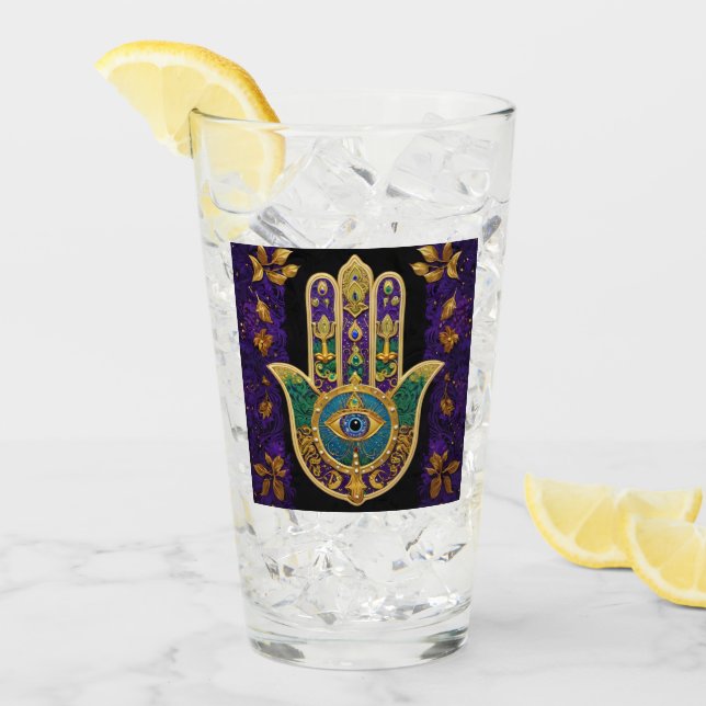 Mardi Gras Gold Lila Grüne Hamsas Art Glas (Vorderseite Ice)