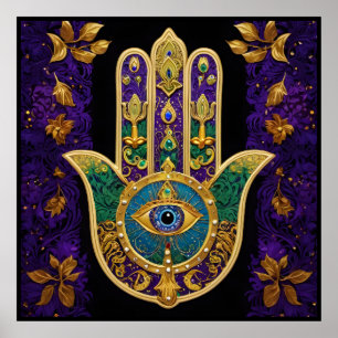 Mardi Gras Gold Lila Grüne Hamsas Art Poster