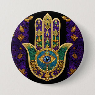 Mardi Gras Gold Lila Grüne Hamsas Kunst Button