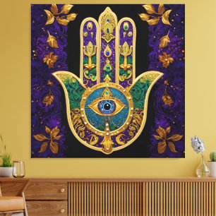 Mardi Gras Gold Lila Grüne Hamsas Kunst Leinwanddruck