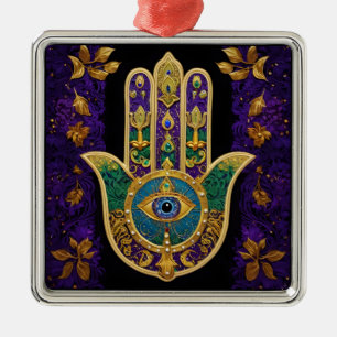 Mardi Gras Gold Lila Grüne Hamsas Kunst Ornament Aus Metall