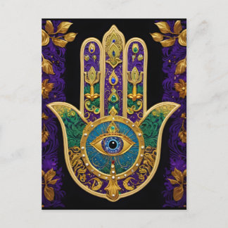 Mardi Gras Gold Lila Grüne Hamsas Kunst Postkarte