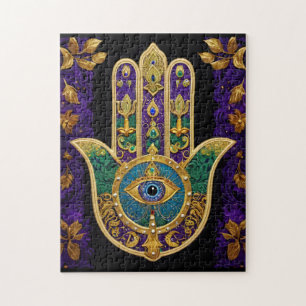 Mardi Gras Gold Lila Grüne Hamsas Kunst Puzzle