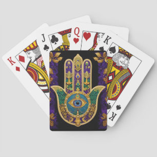 Mardi Gras Gold Lila Grüne Hamsas Kunst Spielkarten