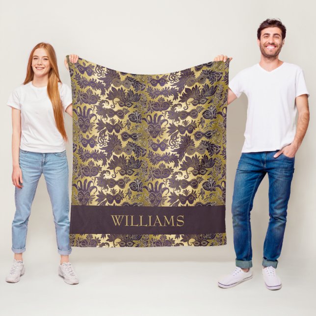 Mardi Gras Gold Lila Masken Muster Personalisiert Fleecedecke (Beispiel)