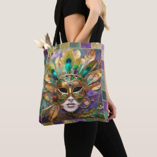 Mardi Gras Gold- und Grün-Pfauenfeder-Maske
