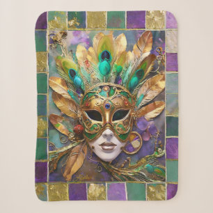 Mardi Gras Gold- und Grün-Pfauenfeder-Maske Sherpadecke