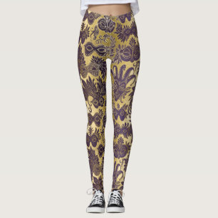 Mardi Gras Gold und Lila Masken angepasst Leggings