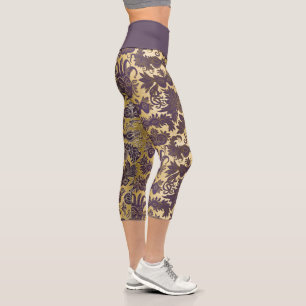 Mardi Gras Gold und Lila Masquerade Masken Capri Leggings