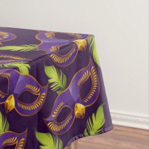 Mardi Gras Golden Lila Mask Grüne Federn Tischdecke