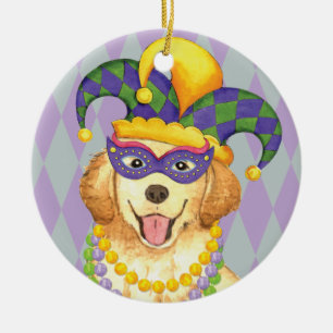 Mardi Gras Golden Retriever Keramik Ornament