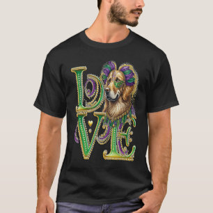 Mardi Gras Golden Retriever Wort LIEBE Maskerade T-Shirt