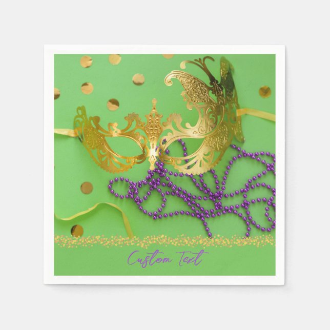 Mardi Gras Goldmaske Lila Beeren Personalisiert Serviette (Vorderseite)