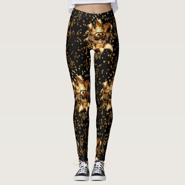 Mardi Gras Goldmaske und Confetti Leggings (Vorderseite)