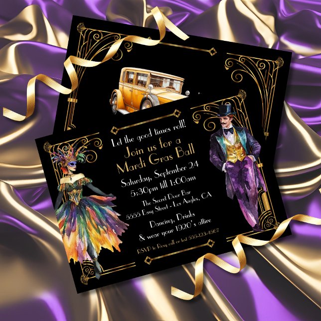 Mardi Gras Great Gatsby Art Deco Party Einladung (Von Creator hochgeladen)