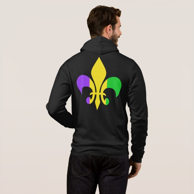 Mardi Gras Green Yellow Lila Fleur-de-Lis Hoodie (Schwarz voll)