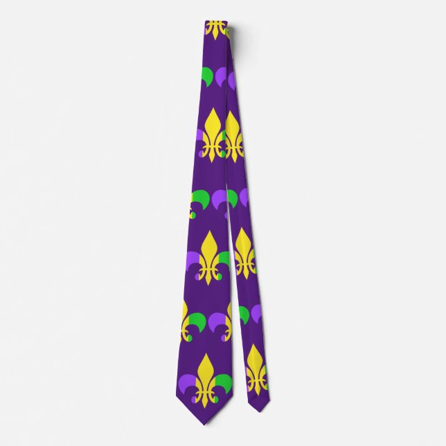 Mardi Gras Green Yellow Lila Fleur-de-Lis Krawatte (Vorderseite)