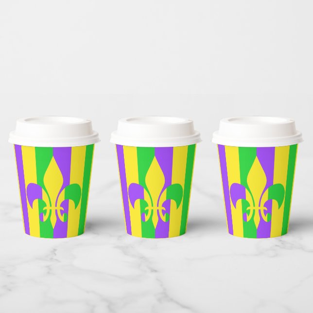 Mardi Gras Green Yellow Lila Fleur-de-Lis Paper  Pappbecher (Multi)