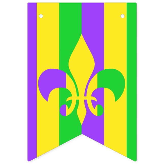 Mardi Gras Green Yellow Lila Fleur-de-Lis Wimpelkette (Erste Fahne)