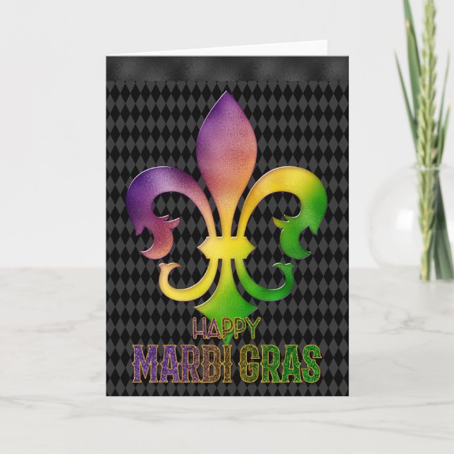 Mardi Gras Greeting Card, Mardi Gras Lilie Karte (Vorderseite)