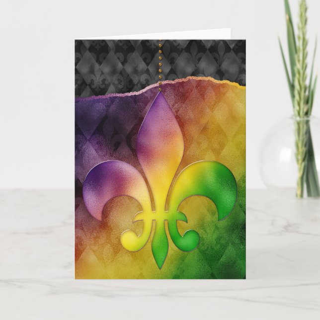 Mardi Gras Greeting Card, Mardi Gras Lilie Karte (Vorderseite)