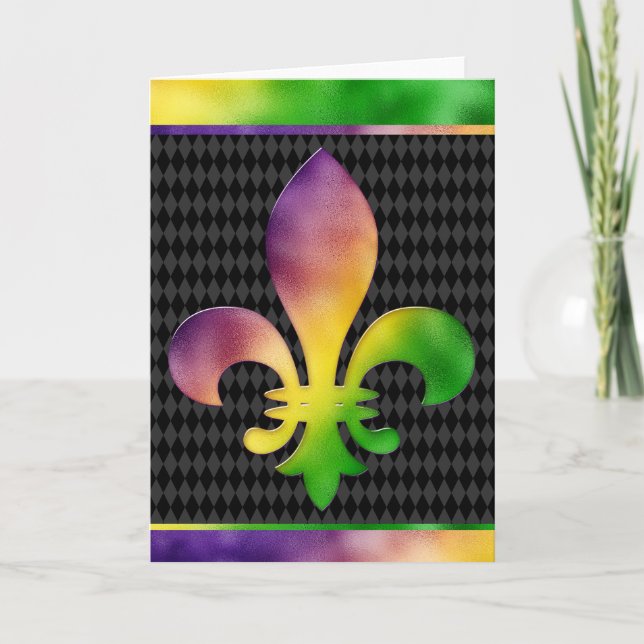 Mardi Gras Greeting Card, Mardi Gras Lilie Karte (Vorderseite)