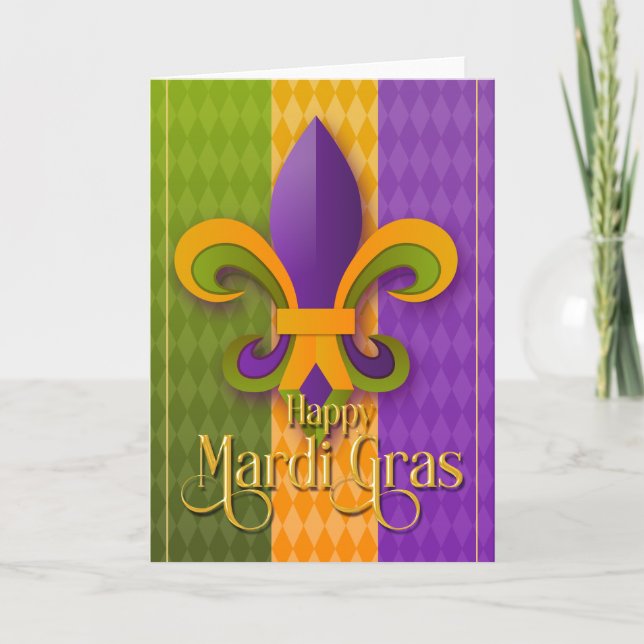 Mardi Gras Greeting Card, Mardi Gras Lilie Karte (Vorderseite)