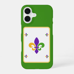 Mardi Gras Grün Gold Lila Fleur de Lis iPhone 16 Hülle
