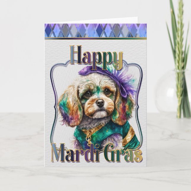 Mardi Gras Grußkarte Mardi Gras Cocker Spaniel Karte (Vorderseite)