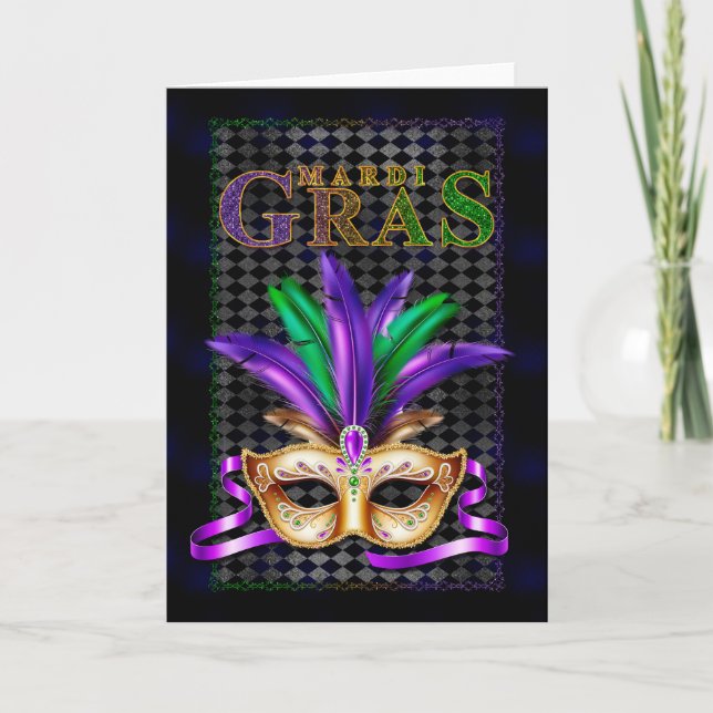 Mardi Gras Grußkarte, Mardi Gras Maske Karte (Vorderseite)