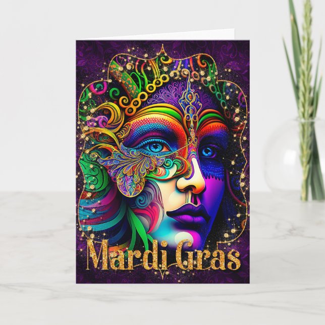 Mardi Gras Grußkarte, Mardi Gras Maske Karte (Vorderseite)
