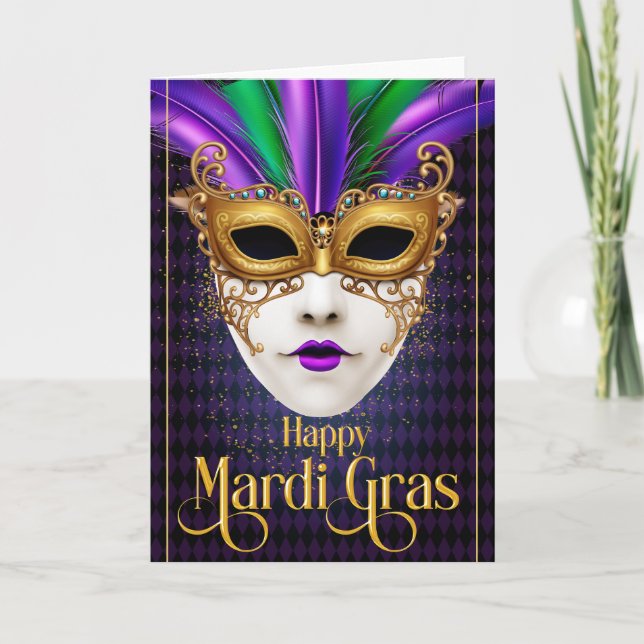 Mardi Gras Grußkarte, Mardi Gras Maskenkarte Karte (Vorderseite)