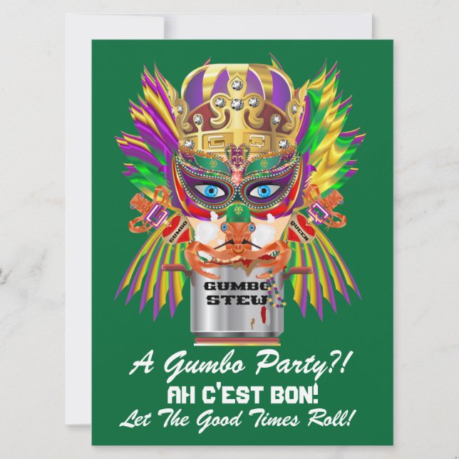 Mardi Gras Gumbo Queen View Tips bitte Einladung (Vorderseite)