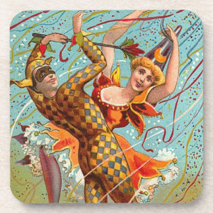 Mardi Gras Happy Halloween Dancing Jester Costume Getränkeuntersetzer