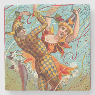 Mardi Gras Happy Halloween Dancing Jester Costume Steinuntersetzer