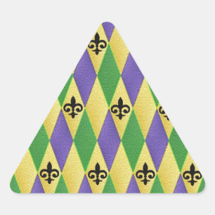 Mardi Gras Harlekin Fleur De Lis Dreieckiger Aufkleber