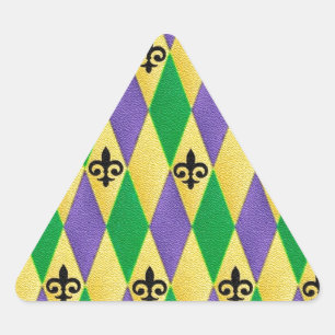 Mardi Gras Harlekin Fleur De Lis Dreieckiger Aufkleber