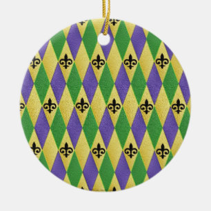 Mardi Gras Harlekin Fleur De Lis Keramik Ornament