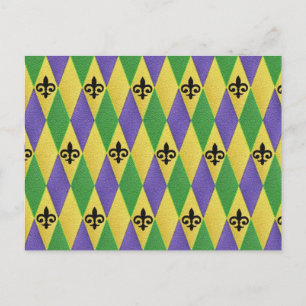 Mardi Gras Harlekin Fleur De Lis Postkarte