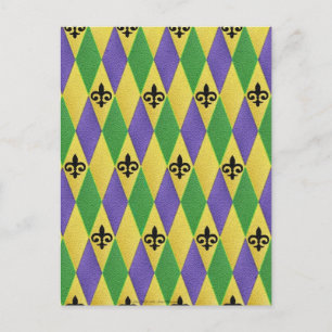 Mardi Gras Harlekin Fleur De Lis Postkarte