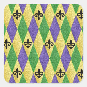 Mardi Gras Harlekin Fleur De Lis Quadratischer Aufkleber
