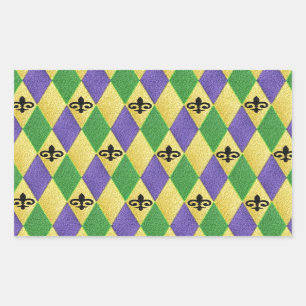 Mardi Gras Harlekin Fleur De Lis Rechteckiger Aufkleber