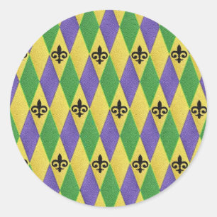 Mardi Gras Harlekin Fleur De Lis Runder Aufkleber
