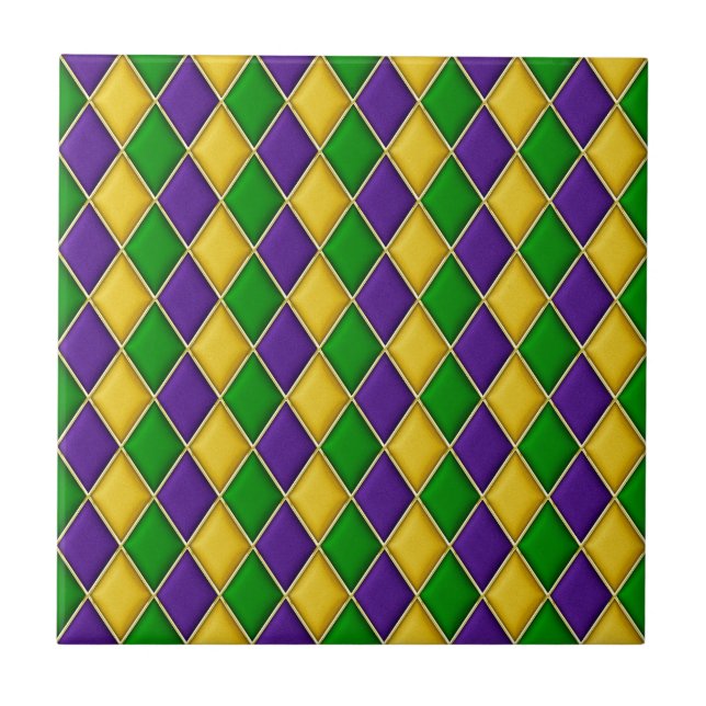 Mardi Gras Harlequin Diamond Pattern Tiles Fliese (Vorderseite)