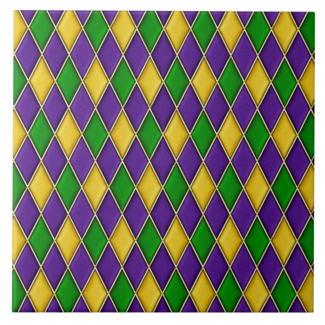 Mardi Gras Harlequin Diamond Pattern Tiles Fliese (Vorderseite)
