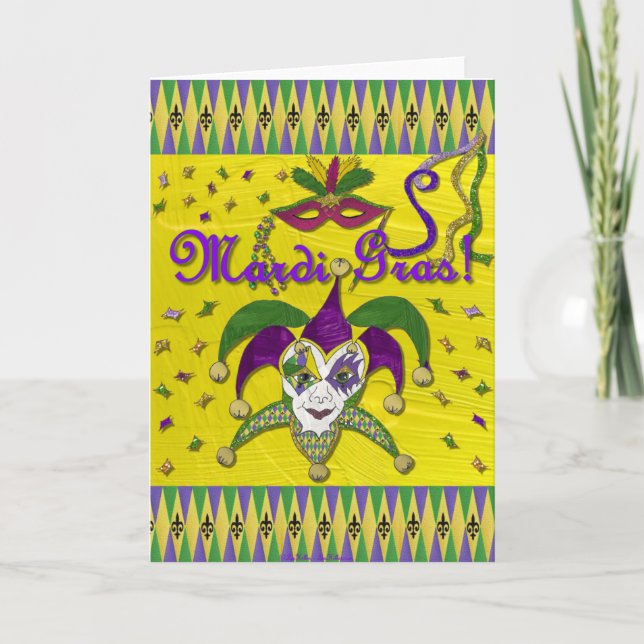 Mardi Gras Harlequin Karte (Vorderseite)