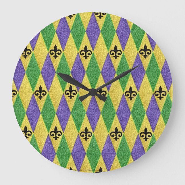Mardi Gras Harlequin Lilie Große Wanduhr (Vorderseite)