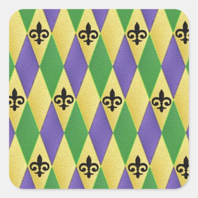 Mardi Gras Harlequin Lilie Quadratischer Aufkleber (Vorderseite)