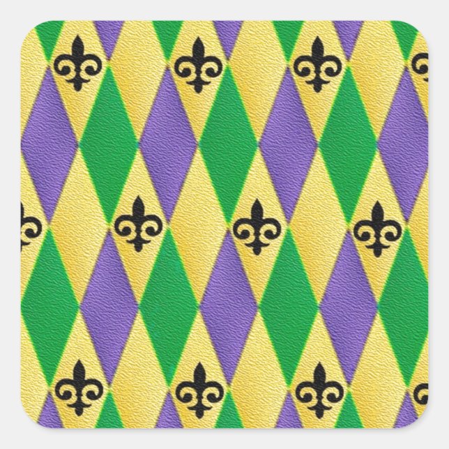 Mardi Gras Harlequin Lilie Quadratischer Aufkleber (Vorderseite)
