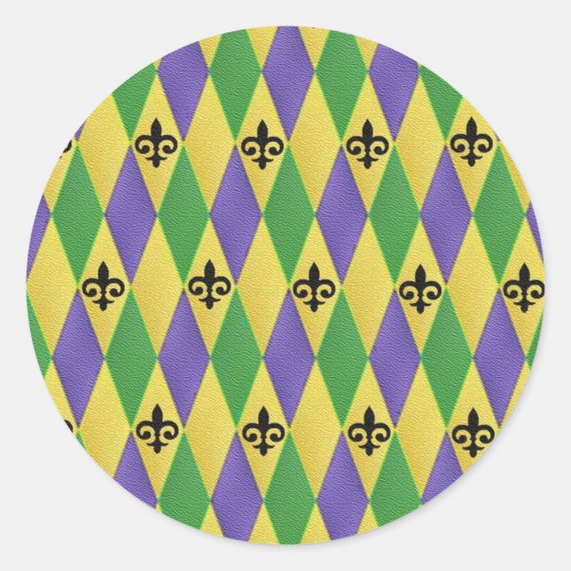 Mardi Gras Harlequin Lilie Runder Aufkleber (Vorderseite)